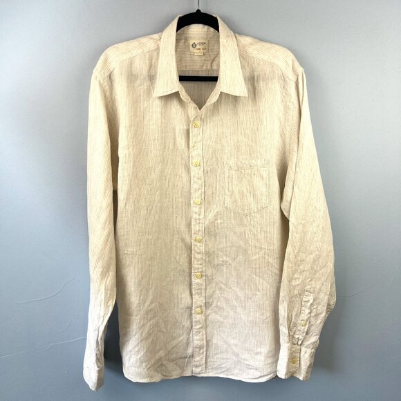 J. Crew Other - J. Crew 100% Linen Mens Button Up Shirt Size XL Subtle Tan Stripes